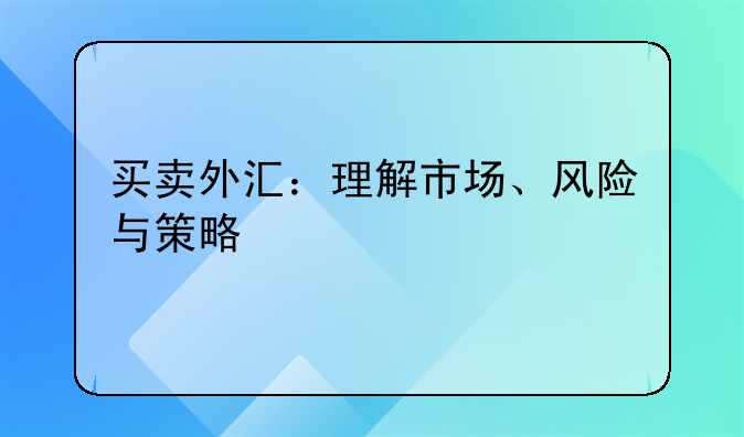 买卖外汇：理解市场、风险与策略