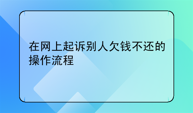 在网上起诉别人欠钱不还的操作流程