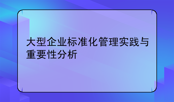 大型企业标准化管理实践与重要性分析