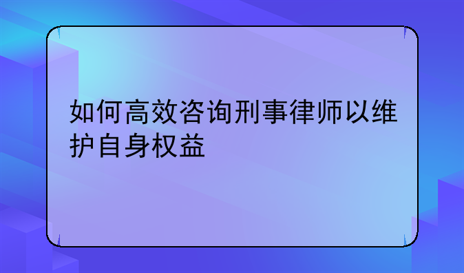 如何高效咨询刑事律师以维护自身权益