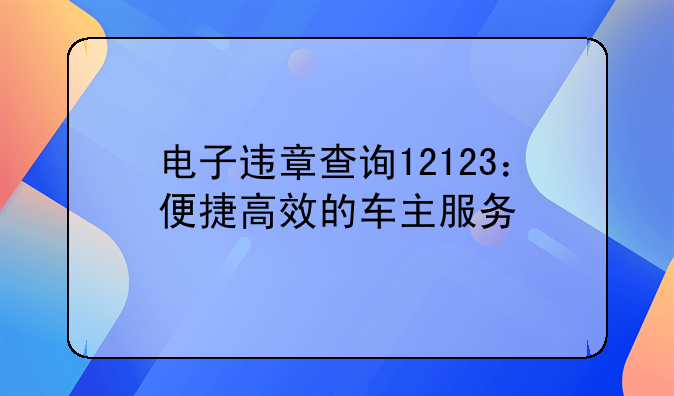 电子违章查询12123：便捷高效的车主服务