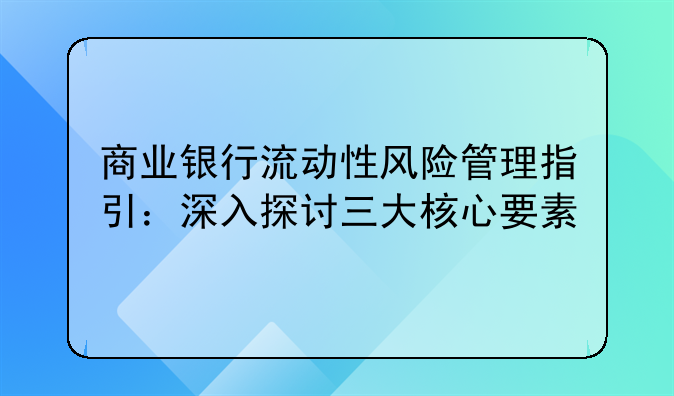 商业银行流动性风险管理指引：深入探讨三大核心要素
