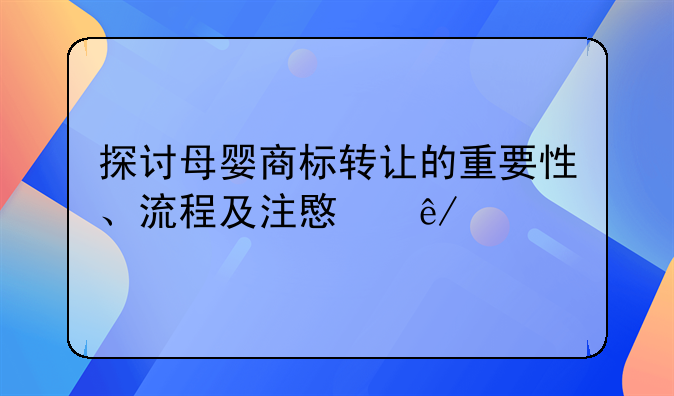 探讨母婴商标转让的重要性、流程及注意事项