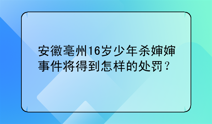 安徽亳州16岁少年杀婶婶事件将得到怎样的处罚？