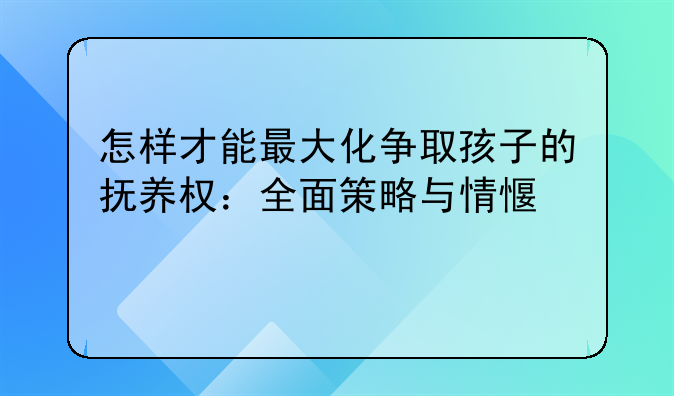 怎样才能最大化争取孩子的抚养权：全面策略与情感考量