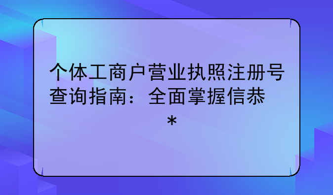 个体工商户营业执照注册号查询指南：全面掌握信息检索技巧