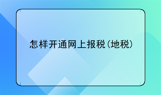 怎样开通网上报税(地税)